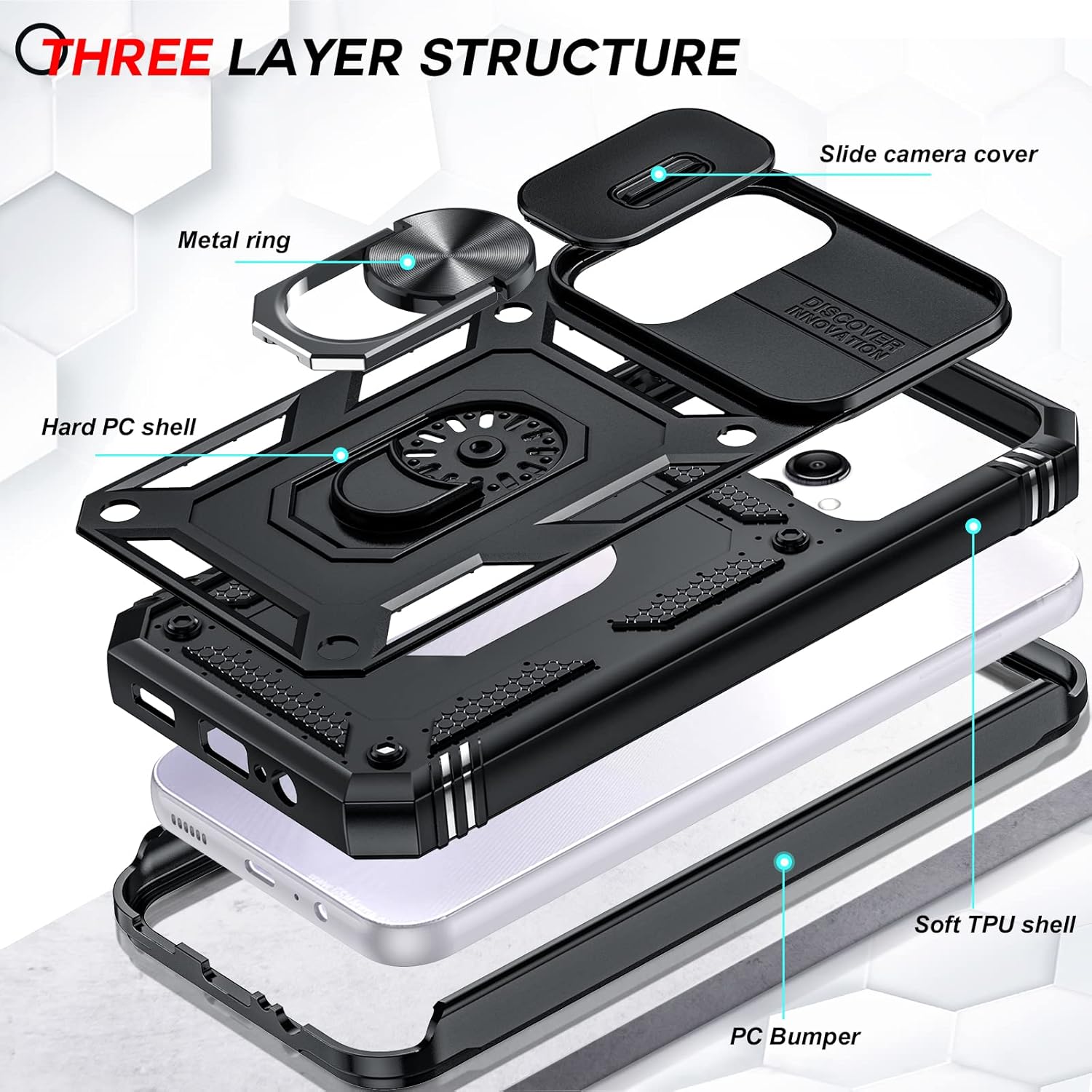 Thumbnail 2 de LeYi for Samsung Galaxy A14 Case with Camera Slider, 360° Armour + 2-Pack Tempered Glass Screen Protectors