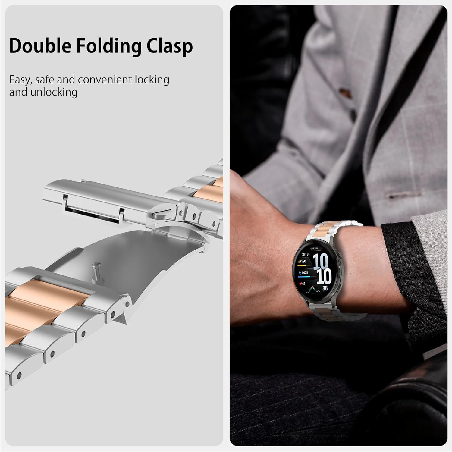 Thumbnail 4 de SumRioo 22mm Stainless Steel Watch Strap for Garmin and Huawei Smartwatches