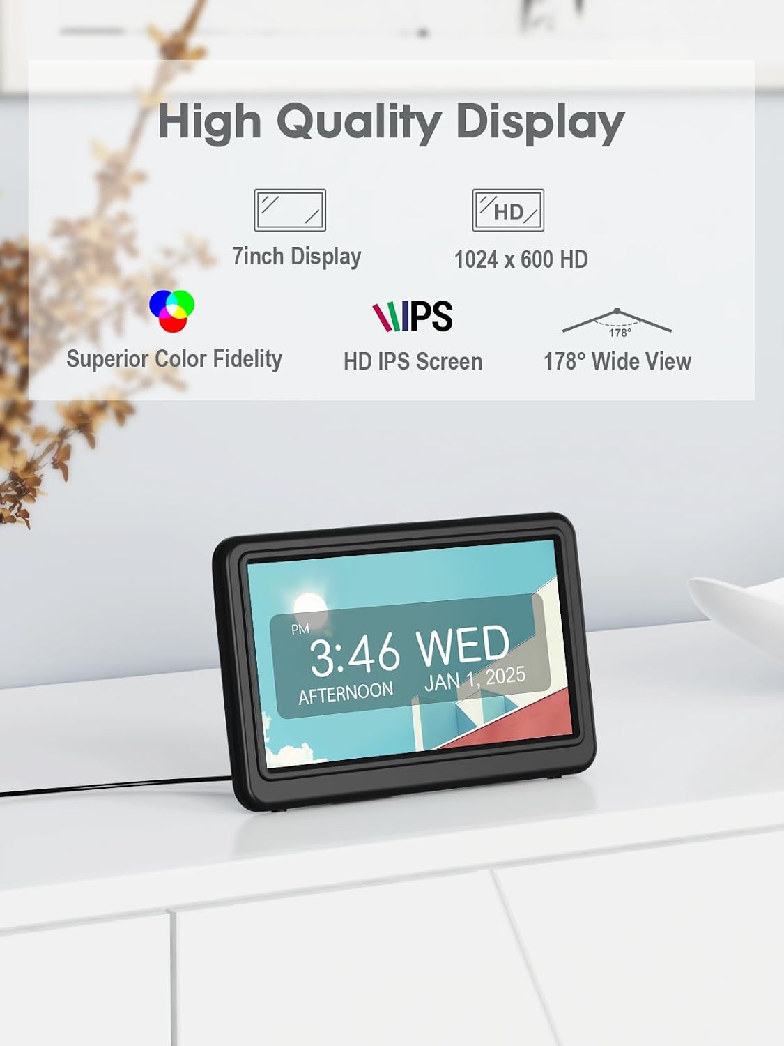 Detalle de ROCAM CR1029-Black 7-Inch Digital Calendar Clock with 20 Alarms and Auto-Dimming