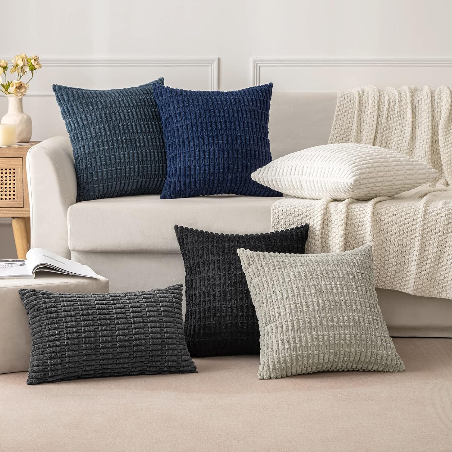 Thumbnail 5 de MIULEE Pack of 2 Corduroy Cushion Covers 45x45 cm in Dark Grey