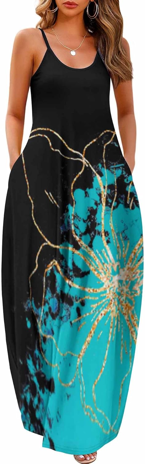 Detalle de Wolddress Women's Maxi Dress with Pockets (2026) – Plus Size, Adjustable Straps, Floor-Length
