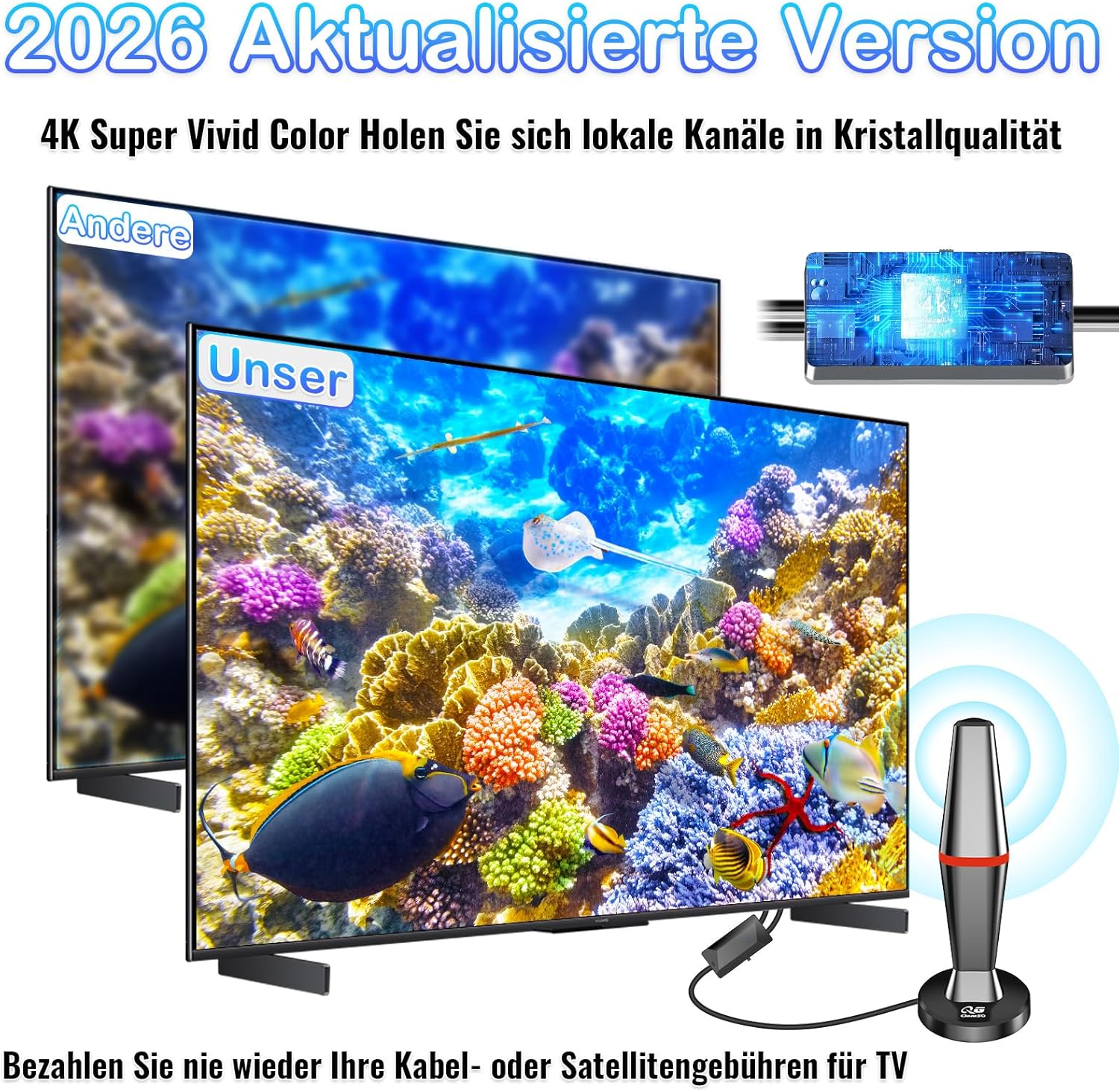 Detalle de QGClearSO DVB-T/DVB-T2 Antenne 360° mit Verstärker und magnetischem Standfuß