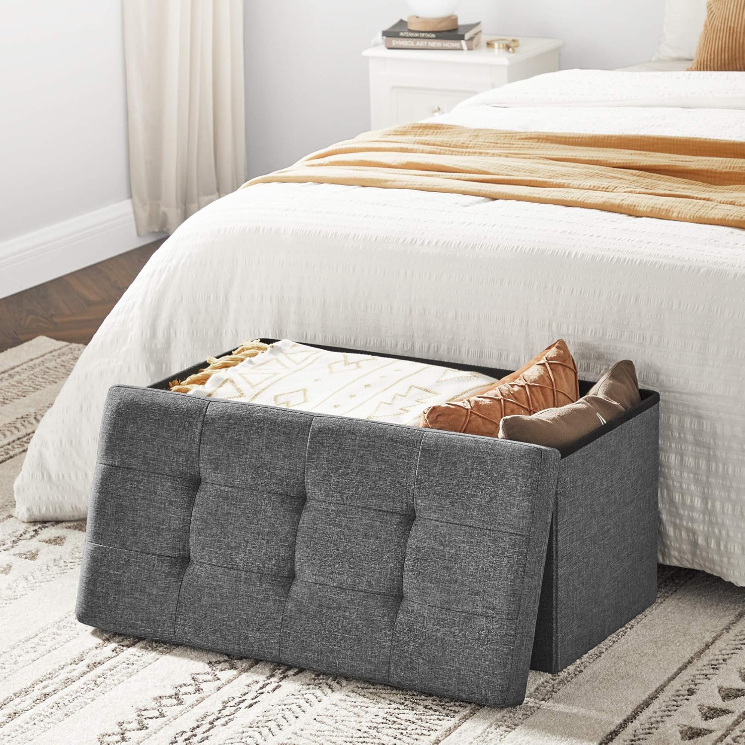 Thumbnail 6 de SONGMICS MAZIE LSF47K Cassapanca pouf contenitore pieghevole da 76 cm, grigio scuro