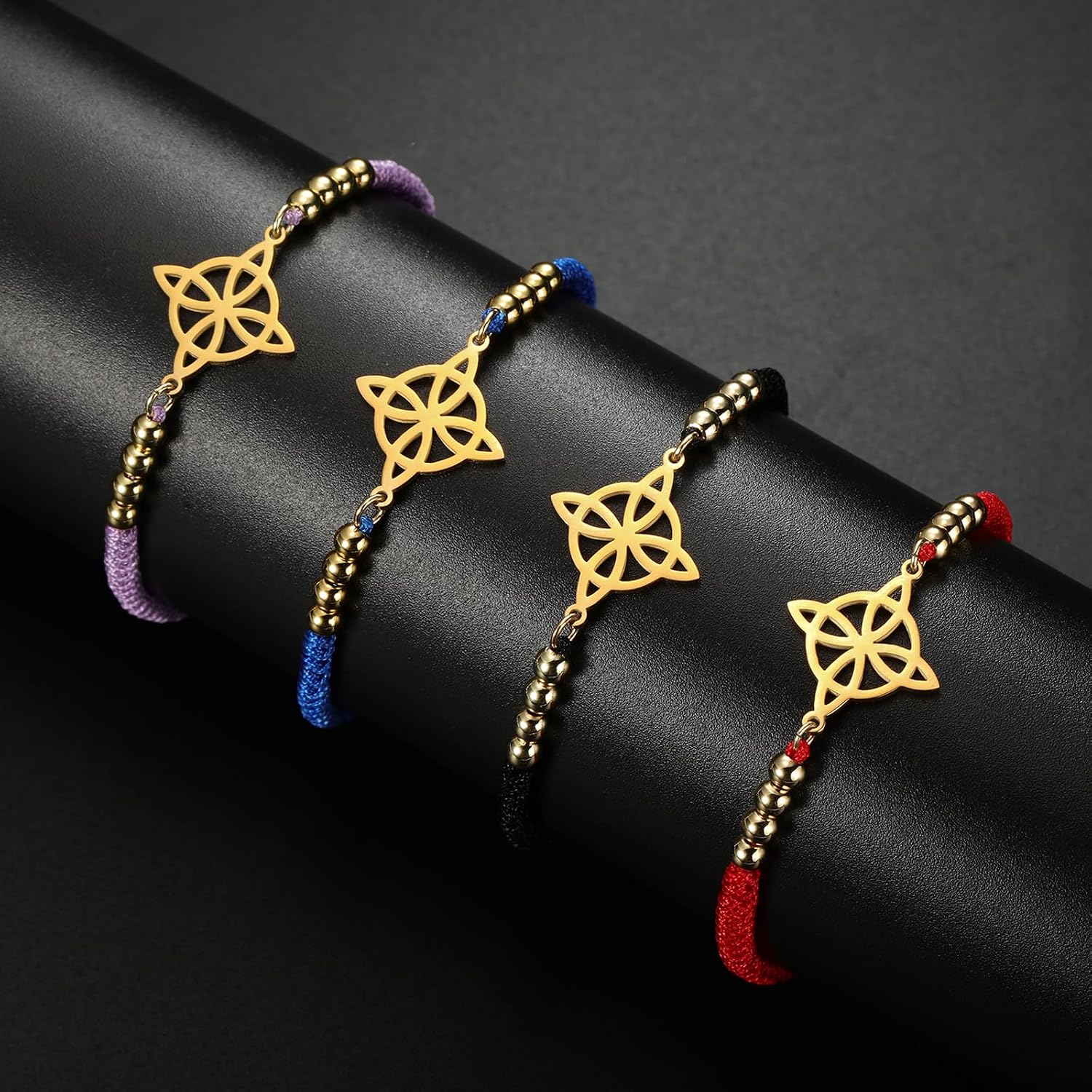 Thumbnail 4 de Bracelet nœud de sorcière VASSAGO en acier inoxydable, nœud celtique réglable en perles tressées