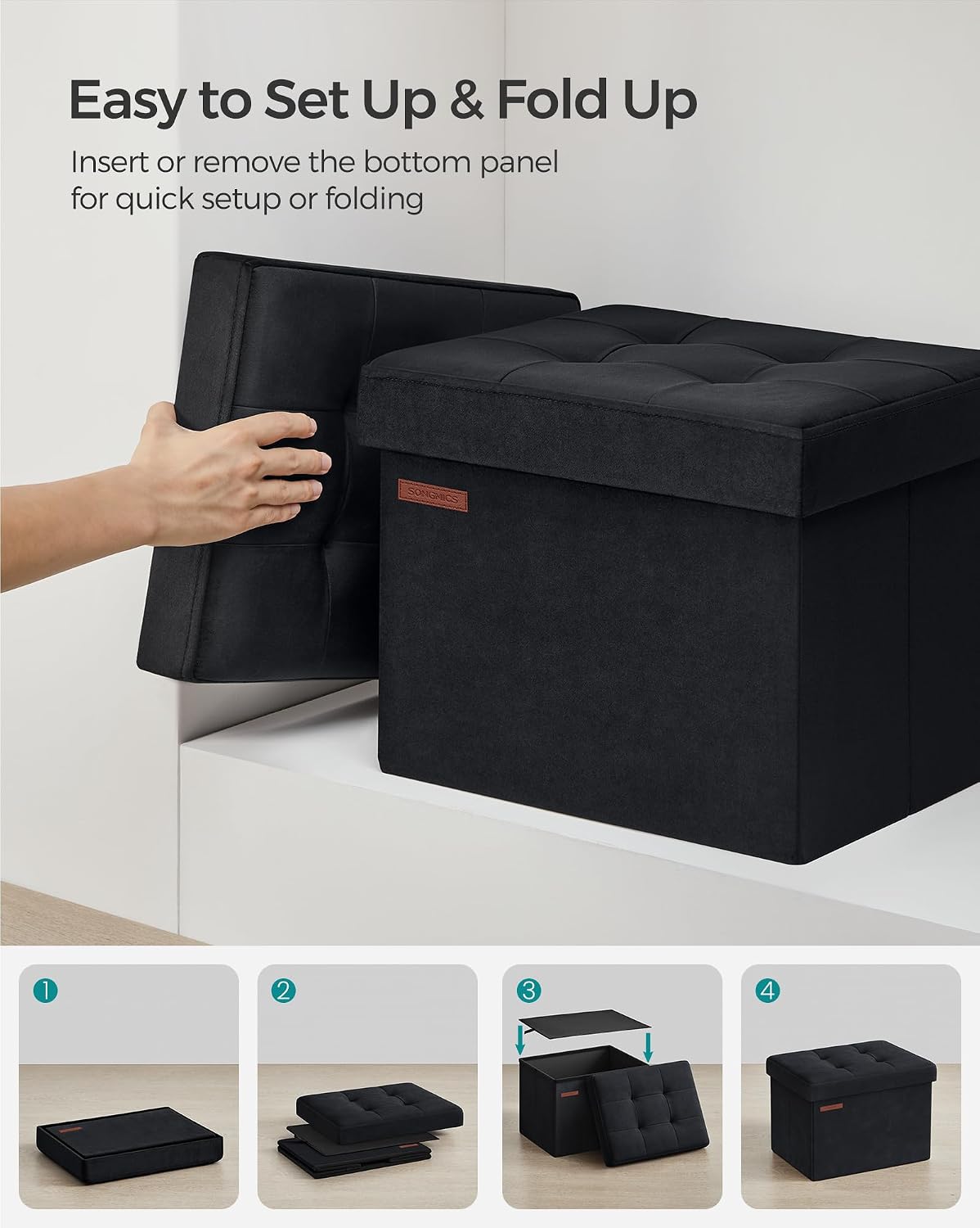 Thumbnail 6 de SONGMICS Folding Storage Ottoman, 12.2 x 16.1 x 12.2 Inches