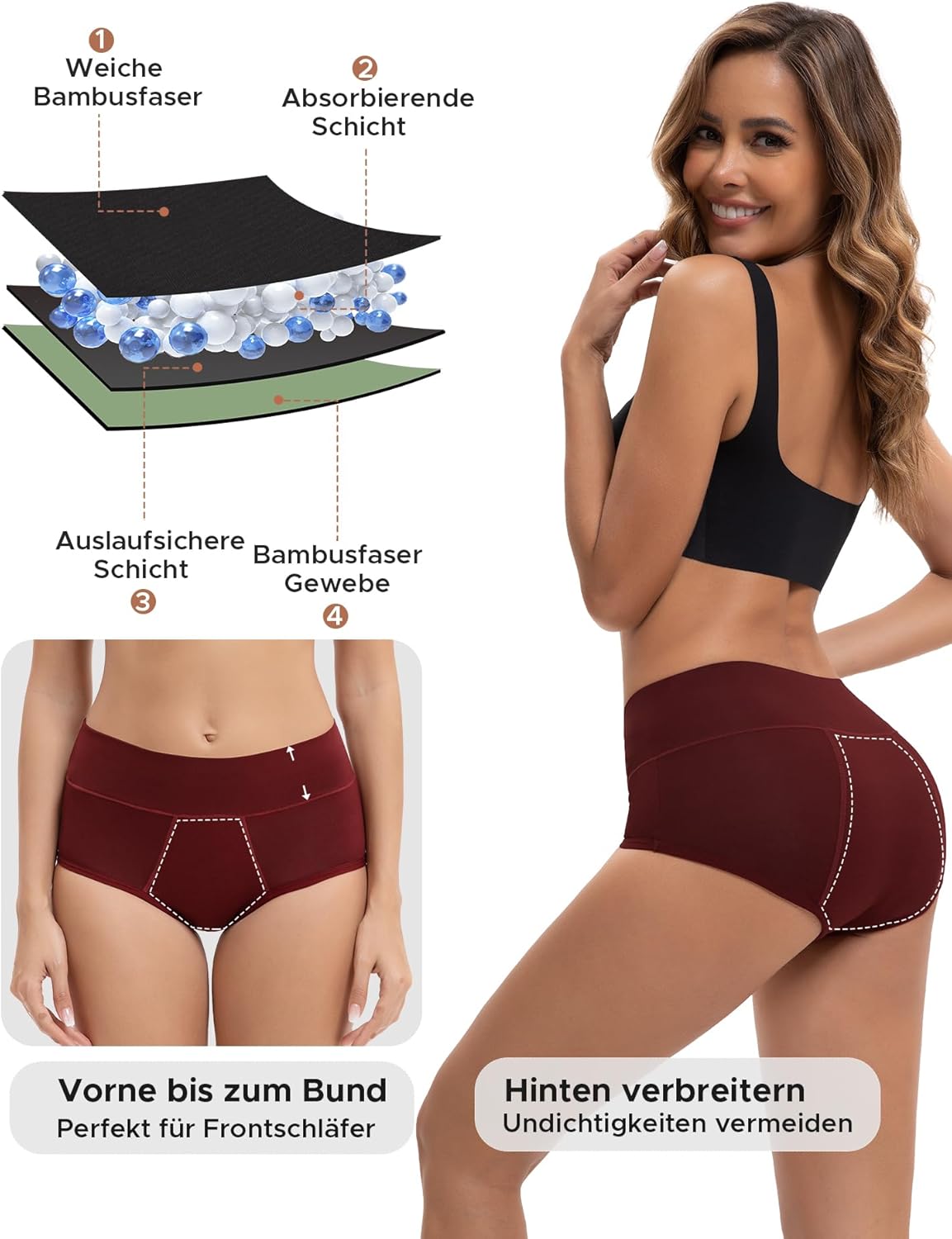 Thumbnail 2 de INNERSY Periodenunterschwäsche High Waist – Starke Blutung, Bambus, 3er Pack