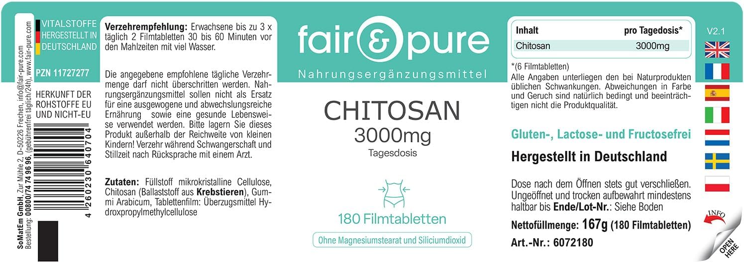 Thumbnail 6 de Fair & Pure Chitosan 3000mg Tagesdosis – 180 Filmtabletten, in Deutschland hergestellt