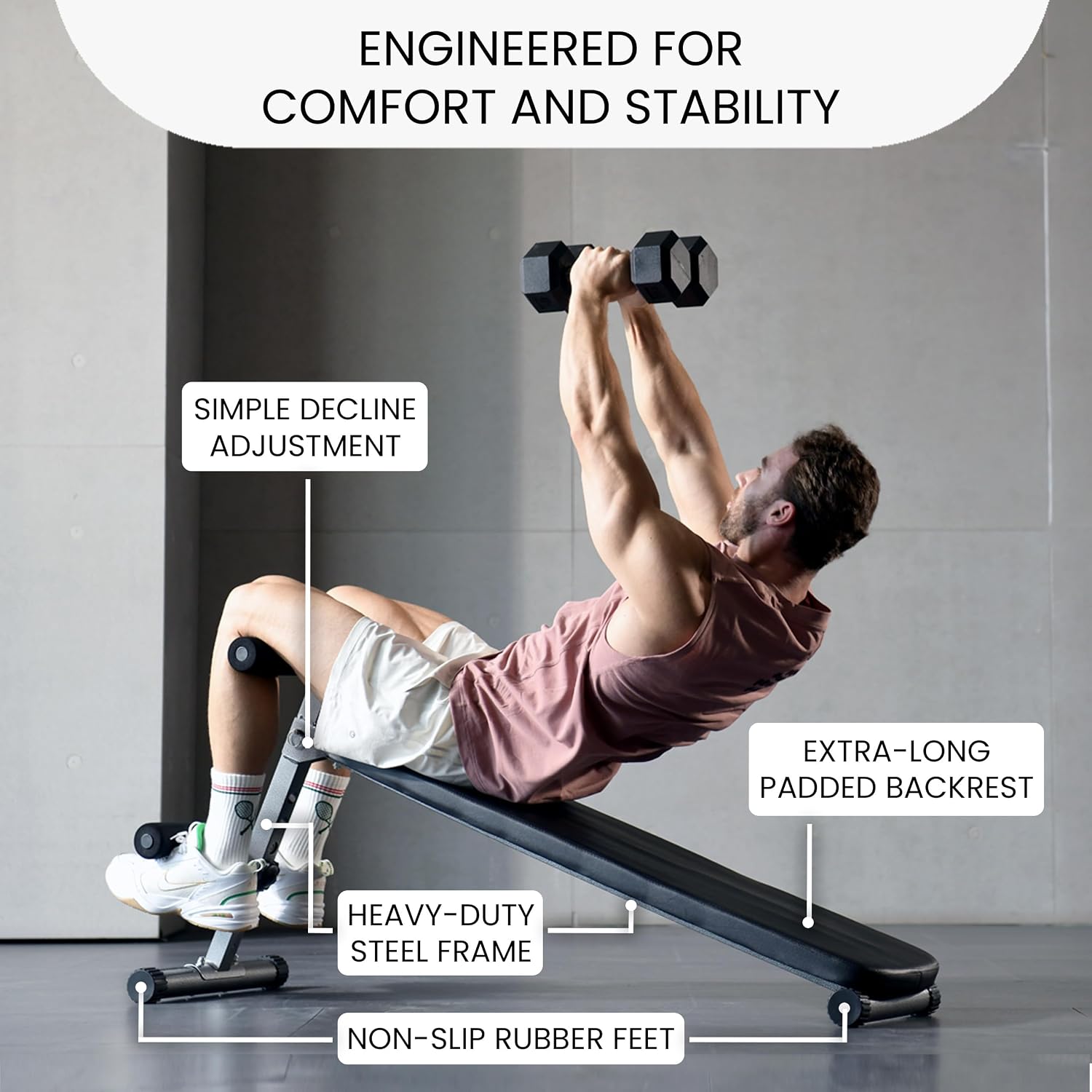 Thumbnail 6 de Finer Form Adjustable Sit-Up and Decline Bench, Extra-Long Backrest, 660 lb Capacity