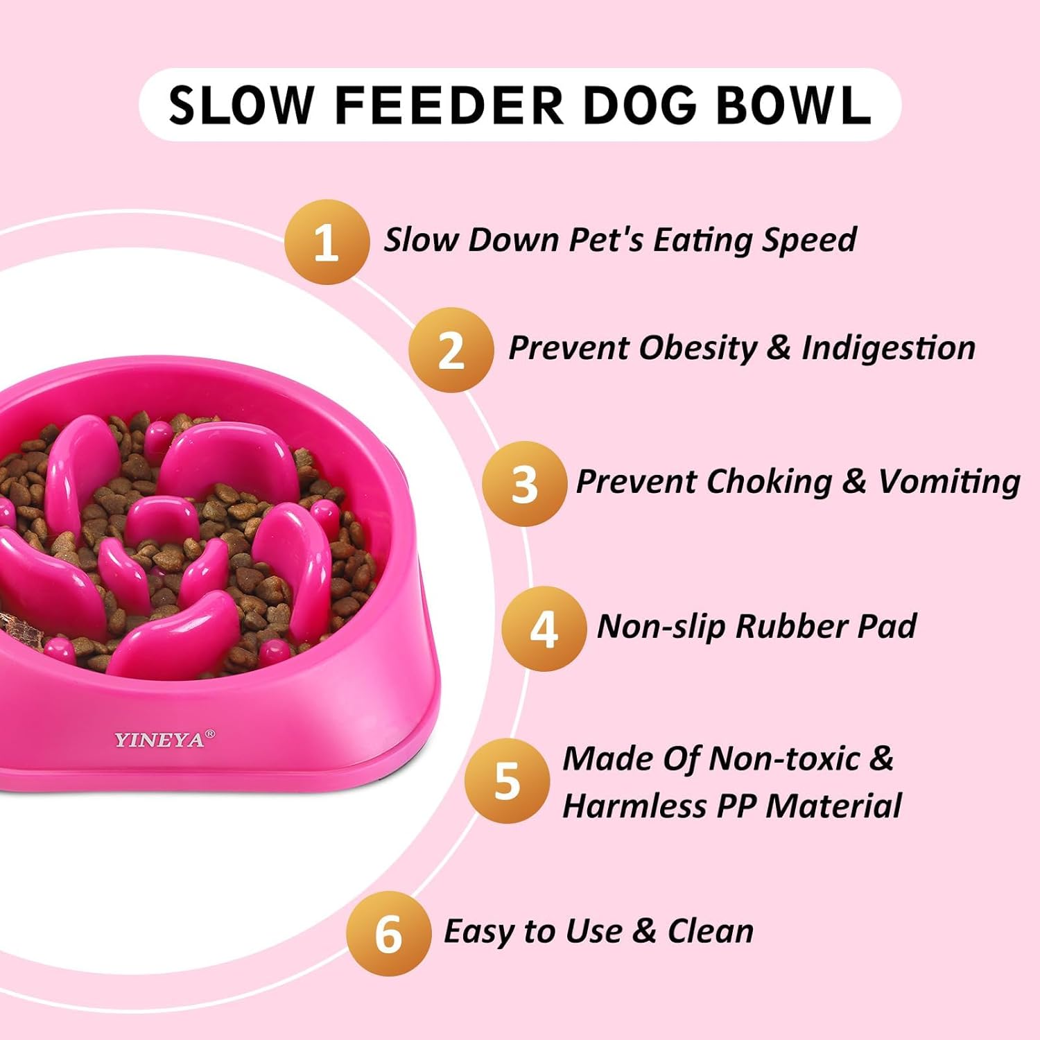 Thumbnail 1 de YINEYA Slow Feeder Dog Bowl – Rose Red, Anti-Gulping Maze Design for Small to Medium Dogs