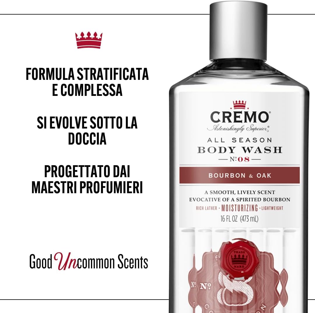 Detalle de CREMO BAGNODOCCIA CORPO BOURBON & QUERCIA – Gel doccia schiumoso e idratante, 473 ml