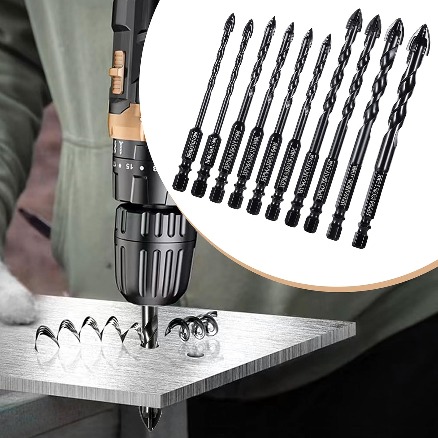 Thumbnail 4 de HPMAISON 10PCS Masonry Drill Bits set (carbide-tipped) for concrete, tile, glass and more