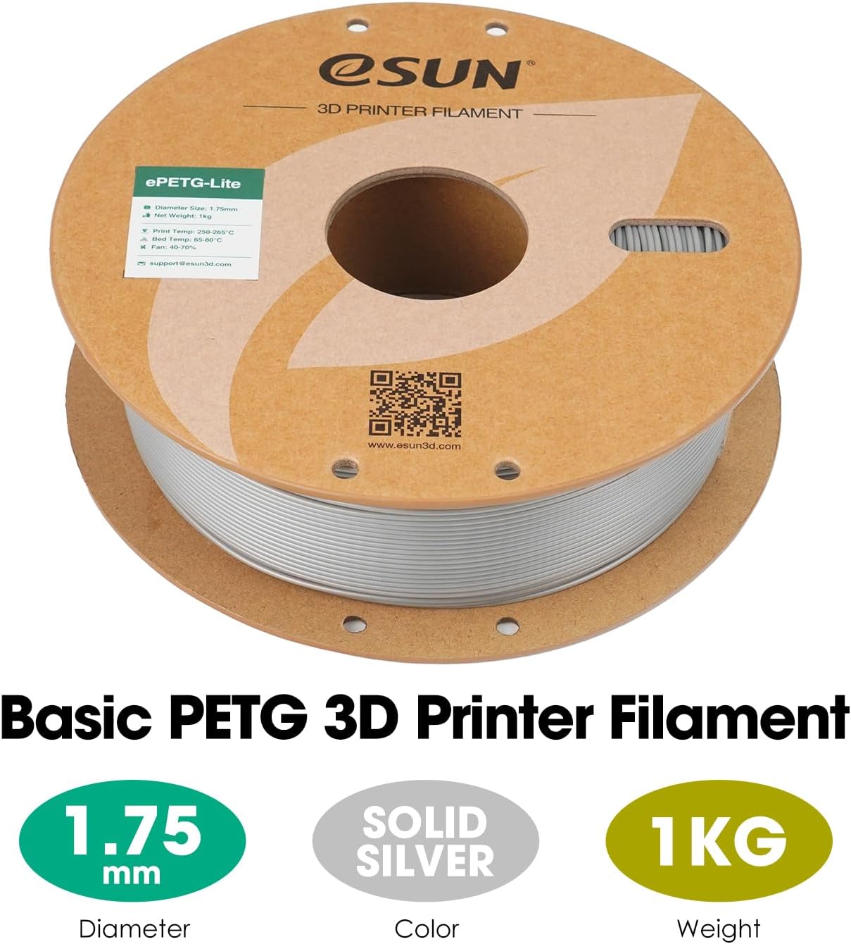 Thumbnail 1 de eSUN PETG Basic 1,75 mm argento, filamento PETG ad alta tenacità da 1 kg per stampanti 3D