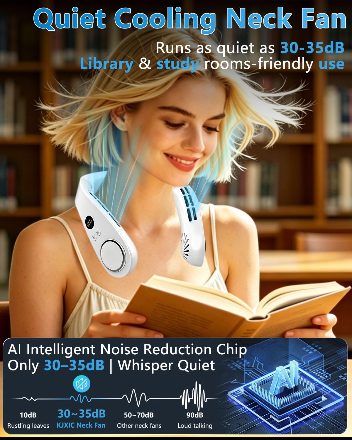 Thumbnail 3 de KJXIC Neck Fan with Cooling Plate: 5-Stage Turbo Cooling, 5500mAh, 30-35dB Quiet Wearable AC Cooler