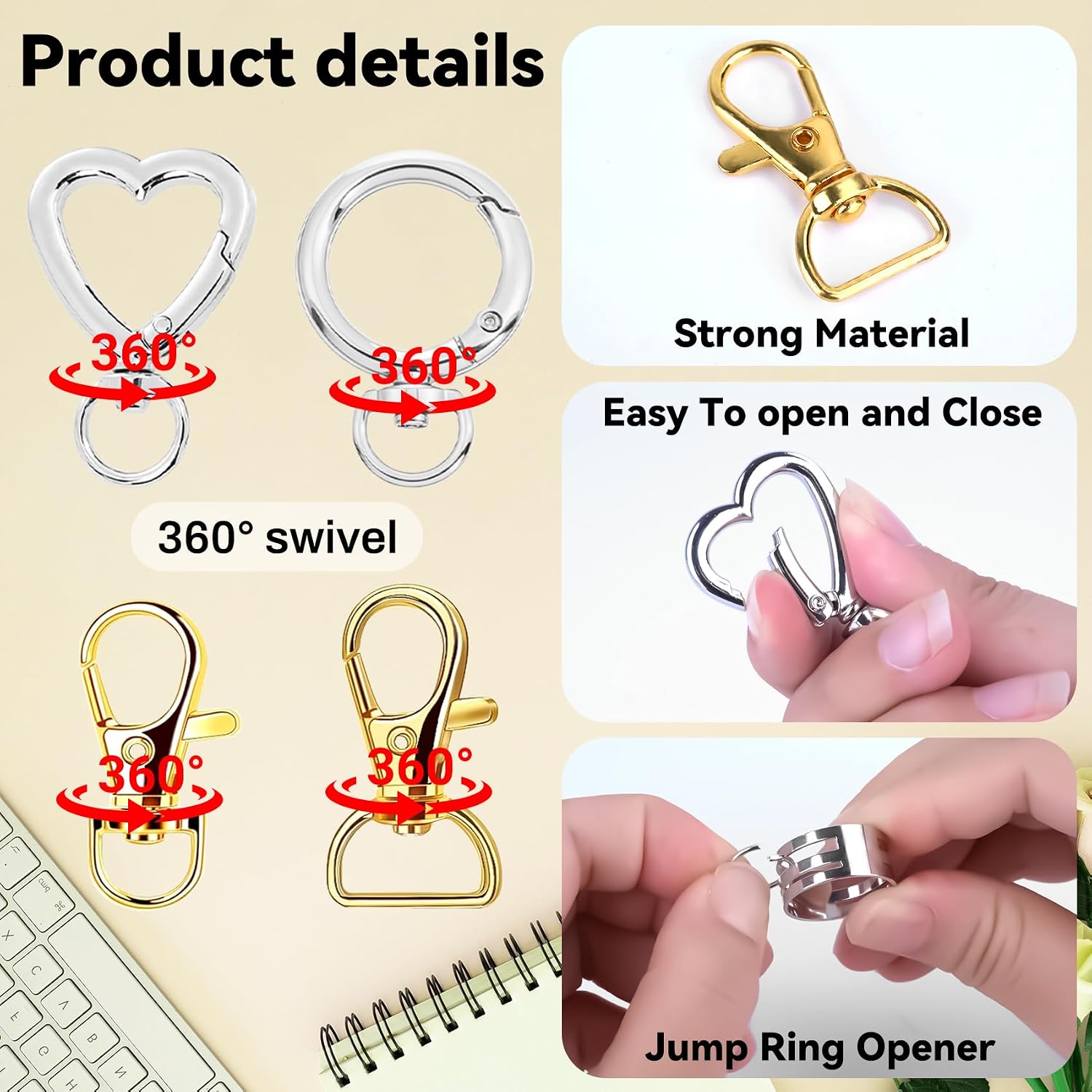 Detalle de Prdingfy Gold-Sliver 579-Piece Keychain Making Kit, Gold and Silver Hardware