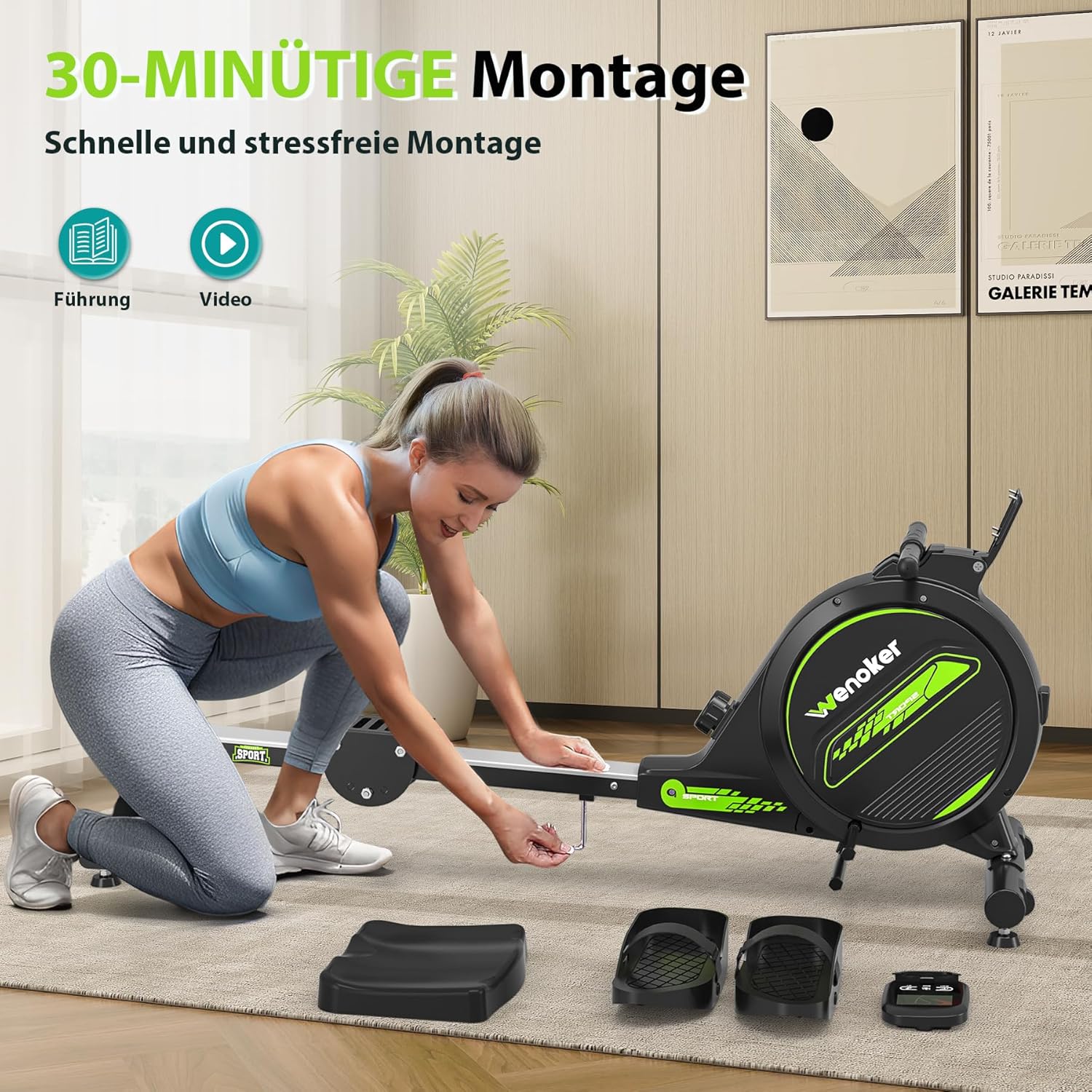 Thumbnail 6 de WENOKER magnetisches Rudergerät für Zuhause – leise unter 30 dB, 16 Widerstandsstufen, Kinomap-App