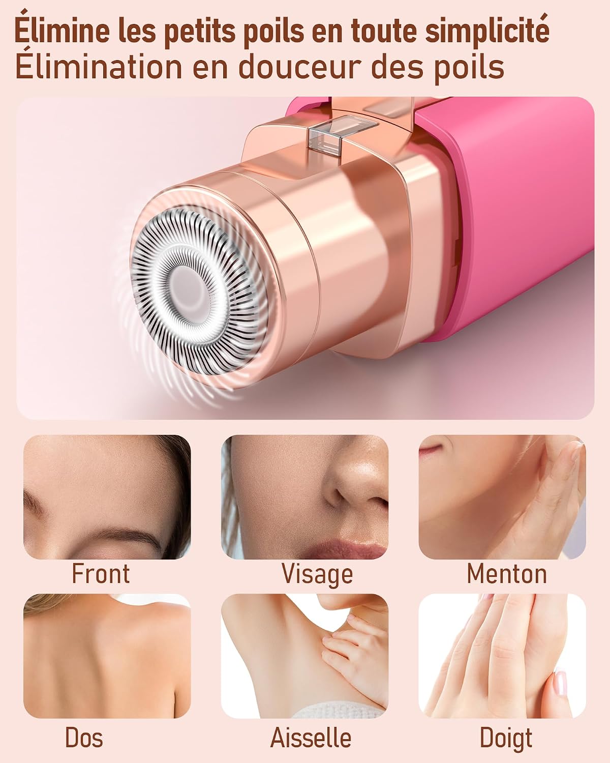 Detalle de Rasoir Visage Femme & Tondeuse à Sourcils 2 en 1 avec LED — Rechargeable, Rouge