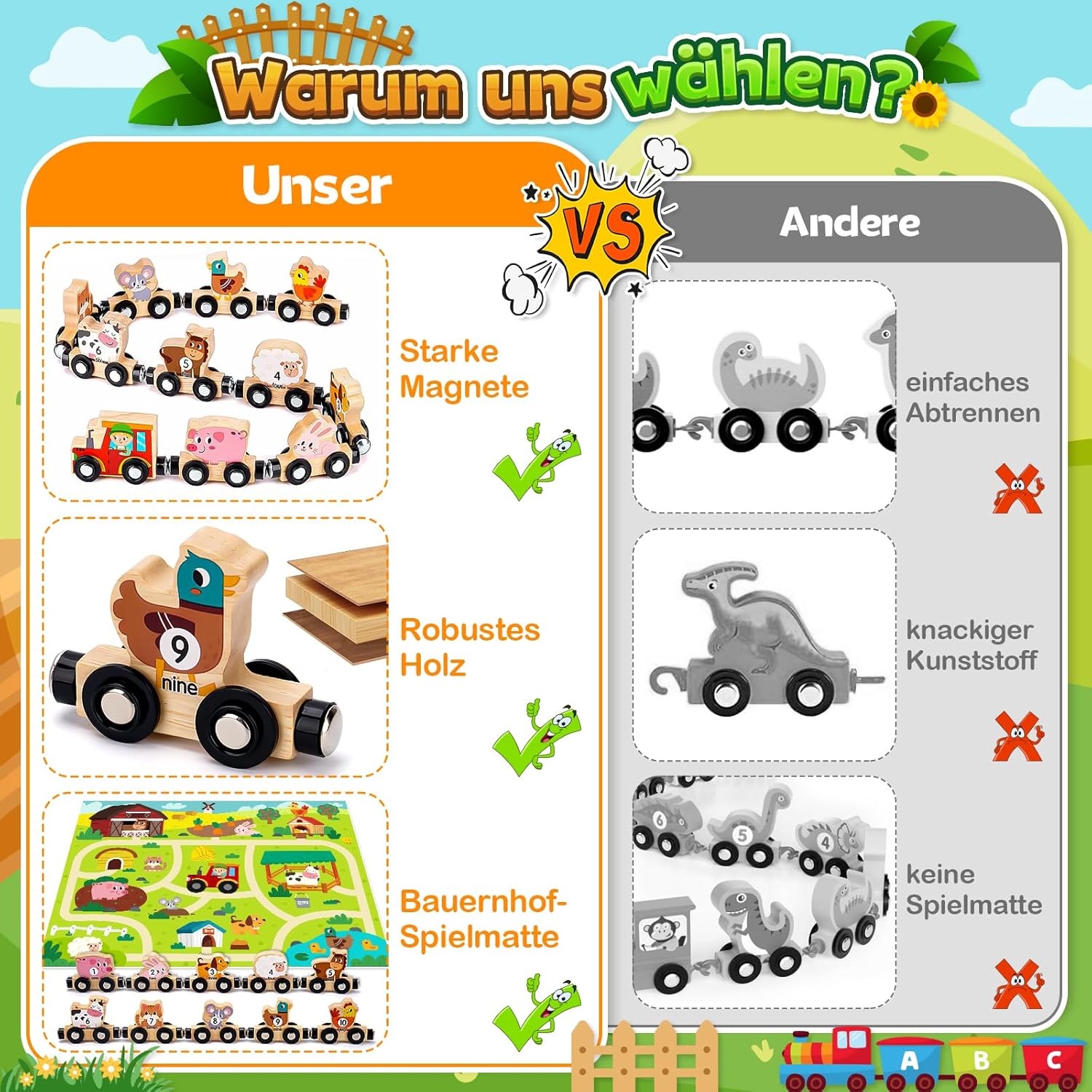 Detalle 2 de Montessori Spielzeug Magnetic Zug 10 Teile