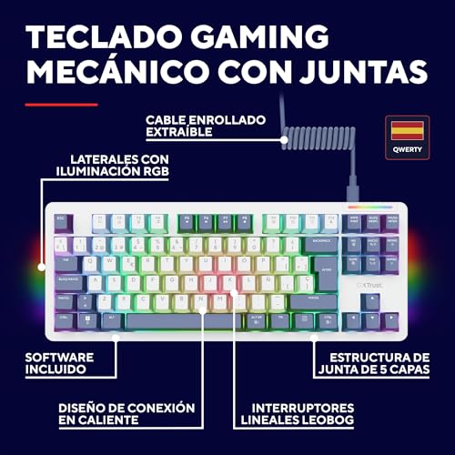 Detalle 2 de GXTrust Xyra Teclado Mecánico TKL 80% con Gasket – Blanco, Español QWERTY