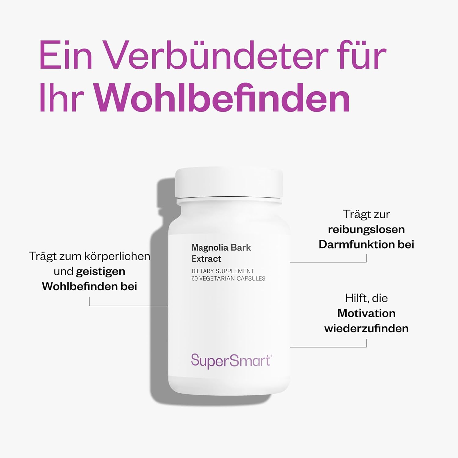 Detalle de Supersmart Magnolia-Rindenextrakt (standardisiert 90% Honokiol & Magnoliol) – vegan gegen Angst- und Stressgefühle ohne Müdigkeit
