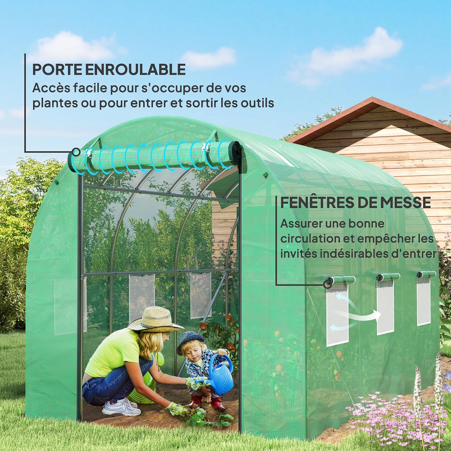 Detalle 1 de Outsunny 84H-238V00GN tuintunnelkas 6 m² met PE-afdekking en roldeur