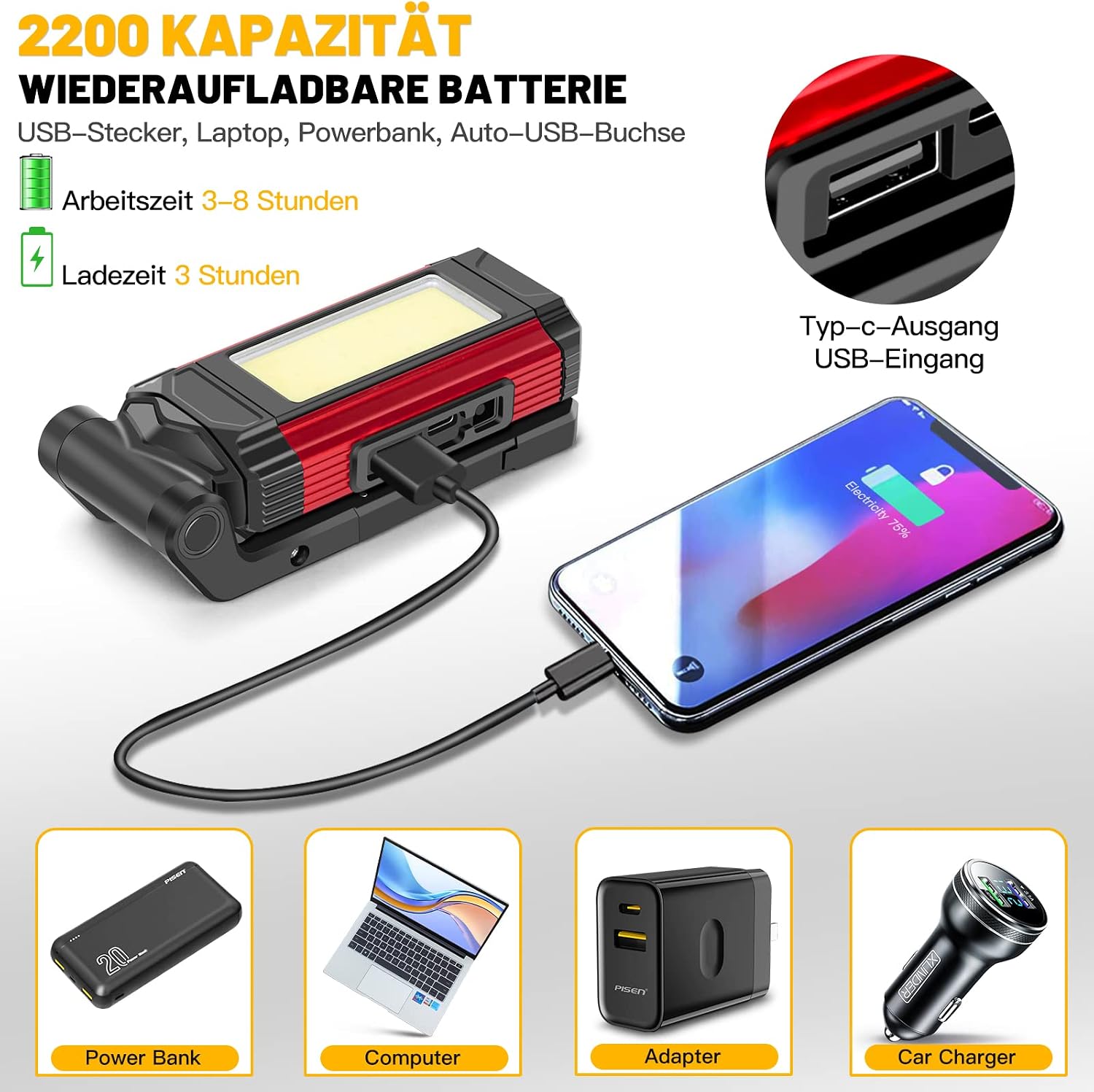 Detalle 1 de daphomeu COB Arbeitsleuchte 1000 Lumen đŠ