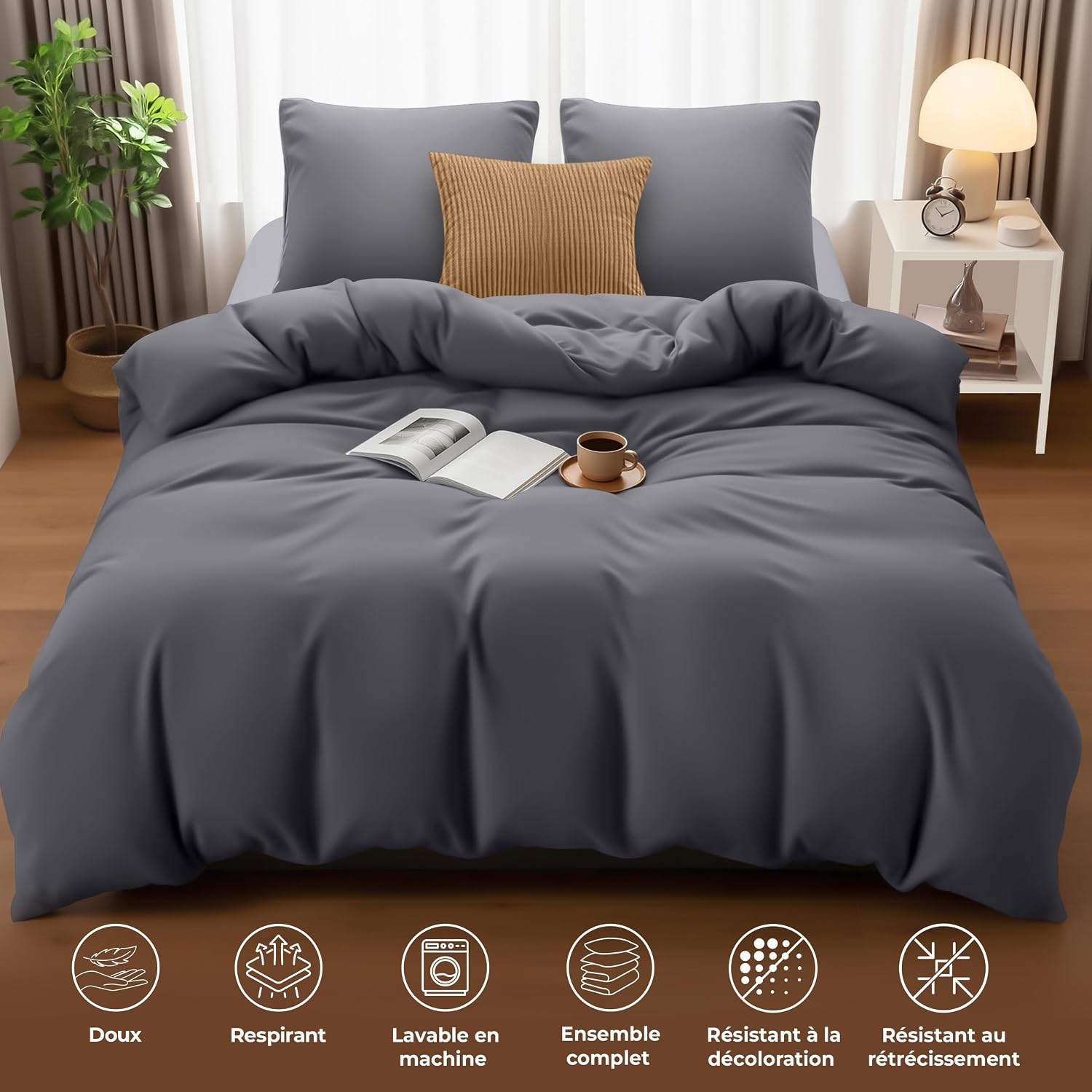 Detalle 1 de Housse de couette 220x240 Gris en microfibre