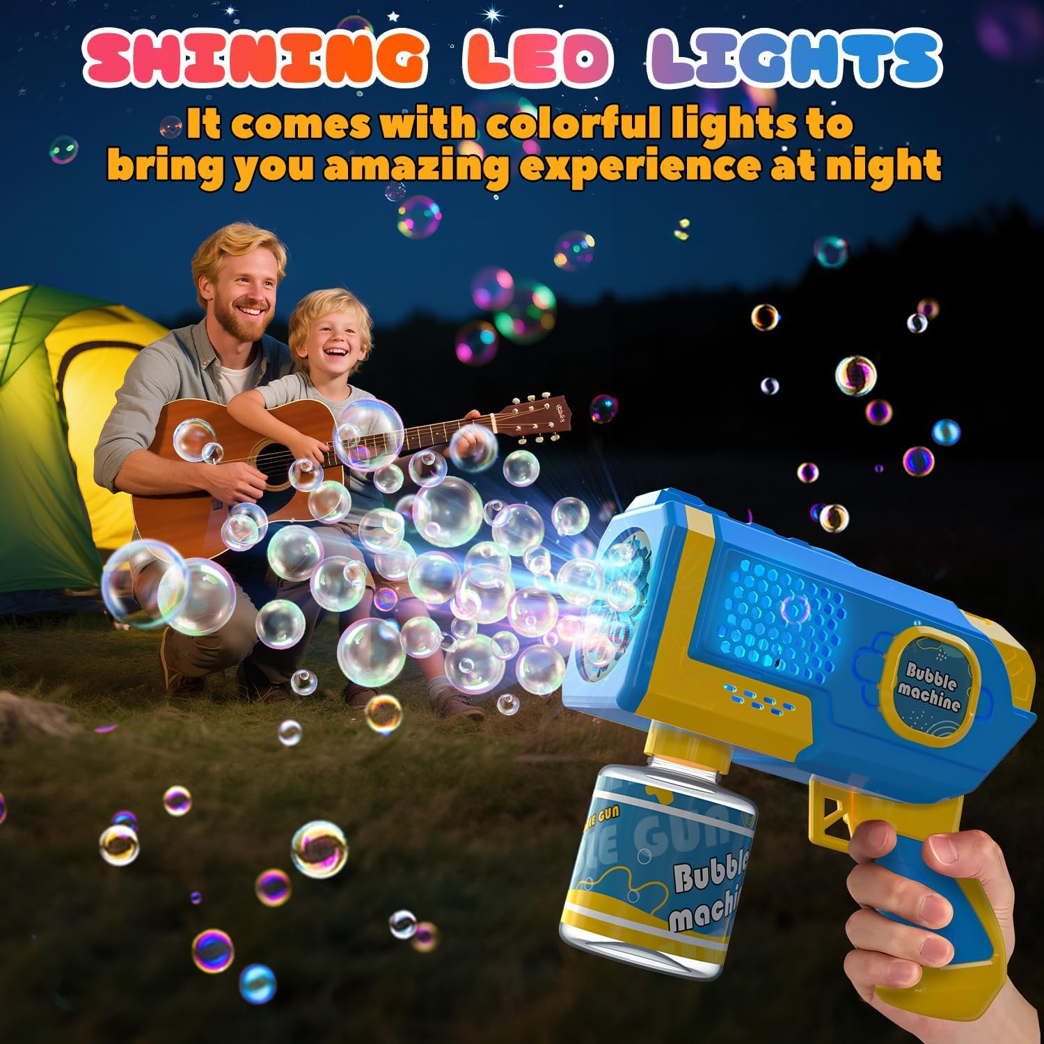 Detalle 2 de EagleStone 2 Pack Bubble Guns for Kids – automatic bubble blaster with LED lights (ages 3–8)