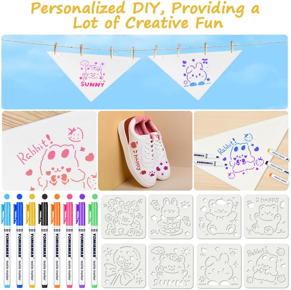 Detalle de Aolso Baby Bibs for Painting – 8 White Cotton Bibs with Pens & Templates (40 x 29 cm), Waterproof, Great for Messy Mealtimes and Creative Moments