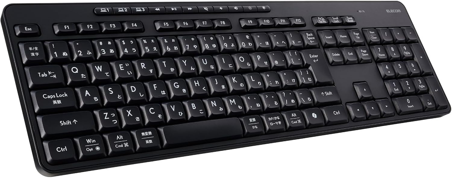 Detalle de エレコム TK-QT11FMMABK 静音フルサイズワイヤレスキーボード 3台接続・テンキー付き