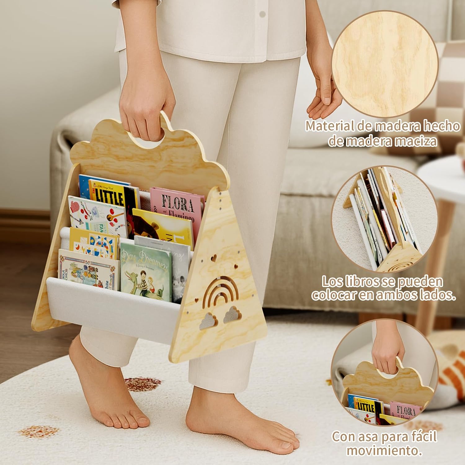 Detalle de Giklux Estantería Infantil de Madera: Montessori, portátil y segura