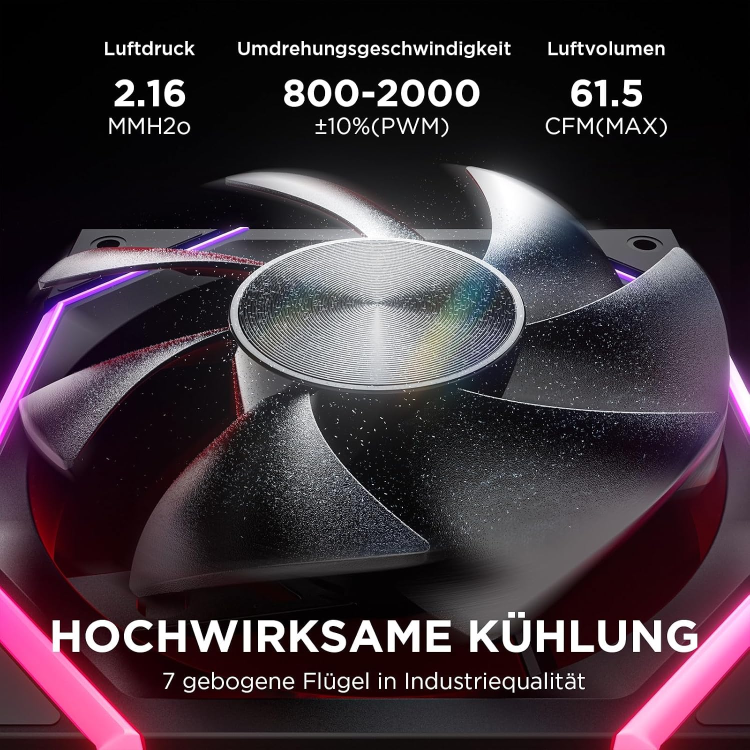 Detalle de AsiaHorse Nyota RGB Gehäuselüfter 120 mm (3er-Set) – ARGB 5V 3-Pin & PWM 12V 4-Pin