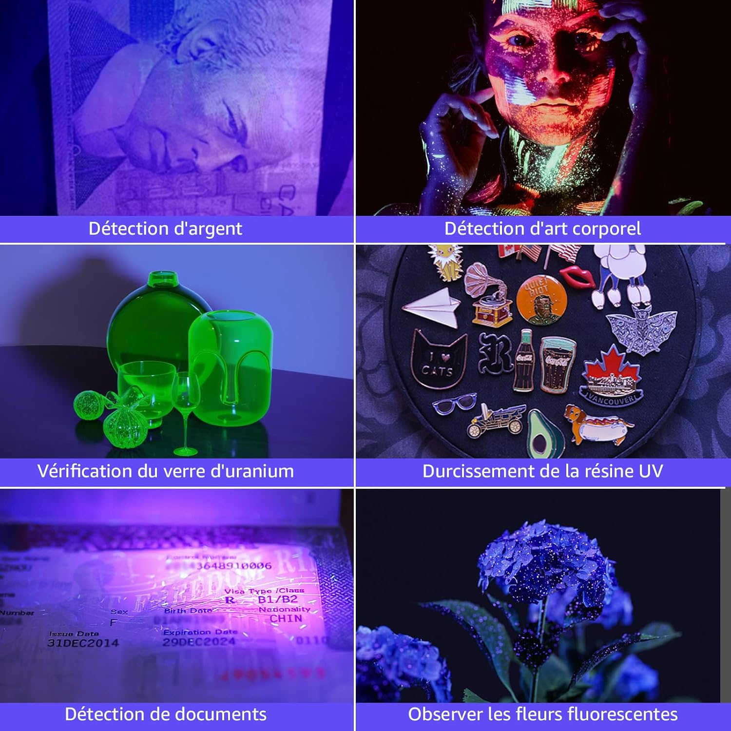 Thumbnail 3 de Lighting EVER Lepro Lampe UV 395 nm – Lampe torche noire 6 piles AAA incluses (Lot de 2)