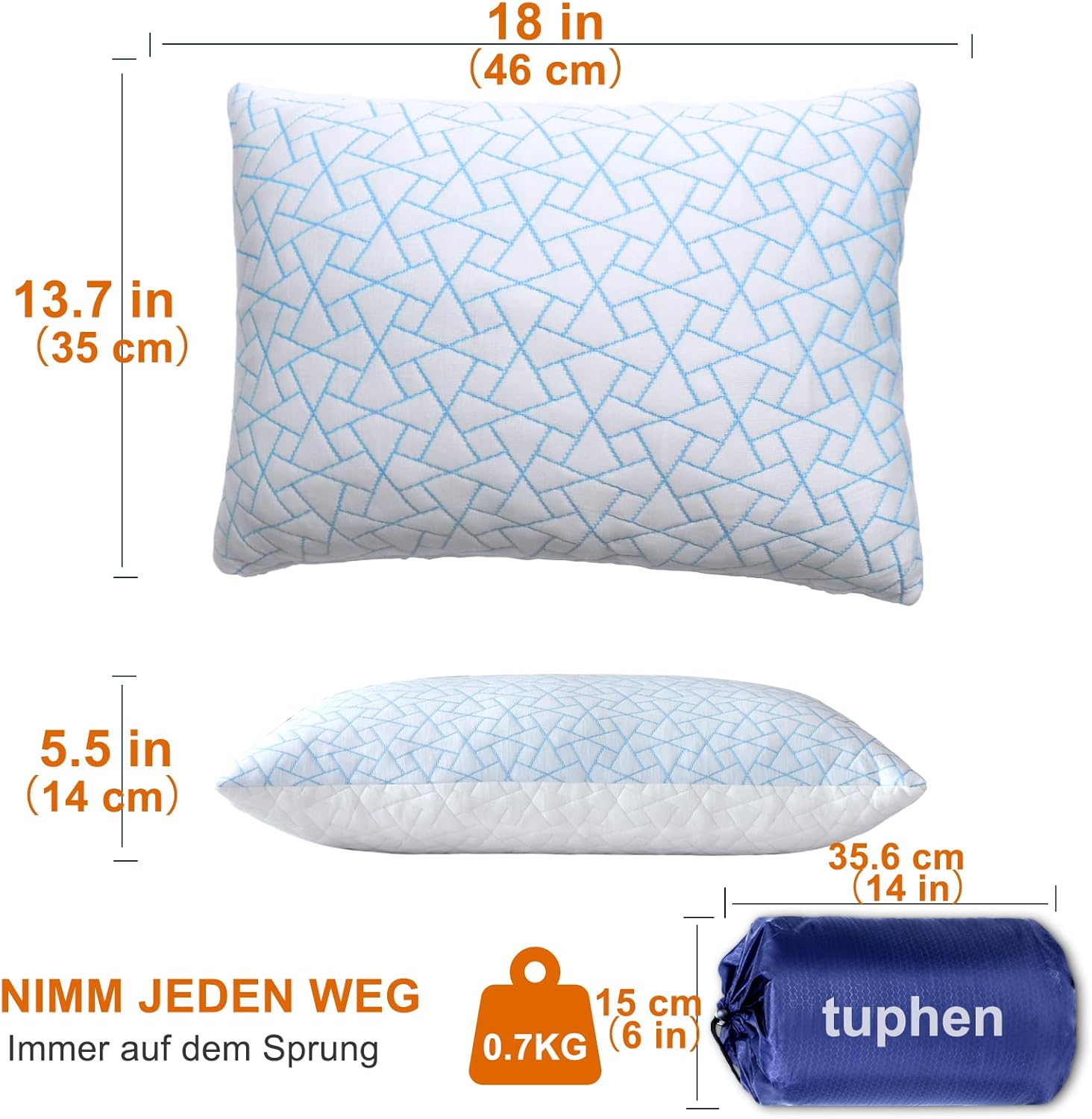 Thumbnail 1 de Tuphen Travel & Camping Memory Foam Pillow – Cooling, Compressible, Adjustable Support for Outdoors