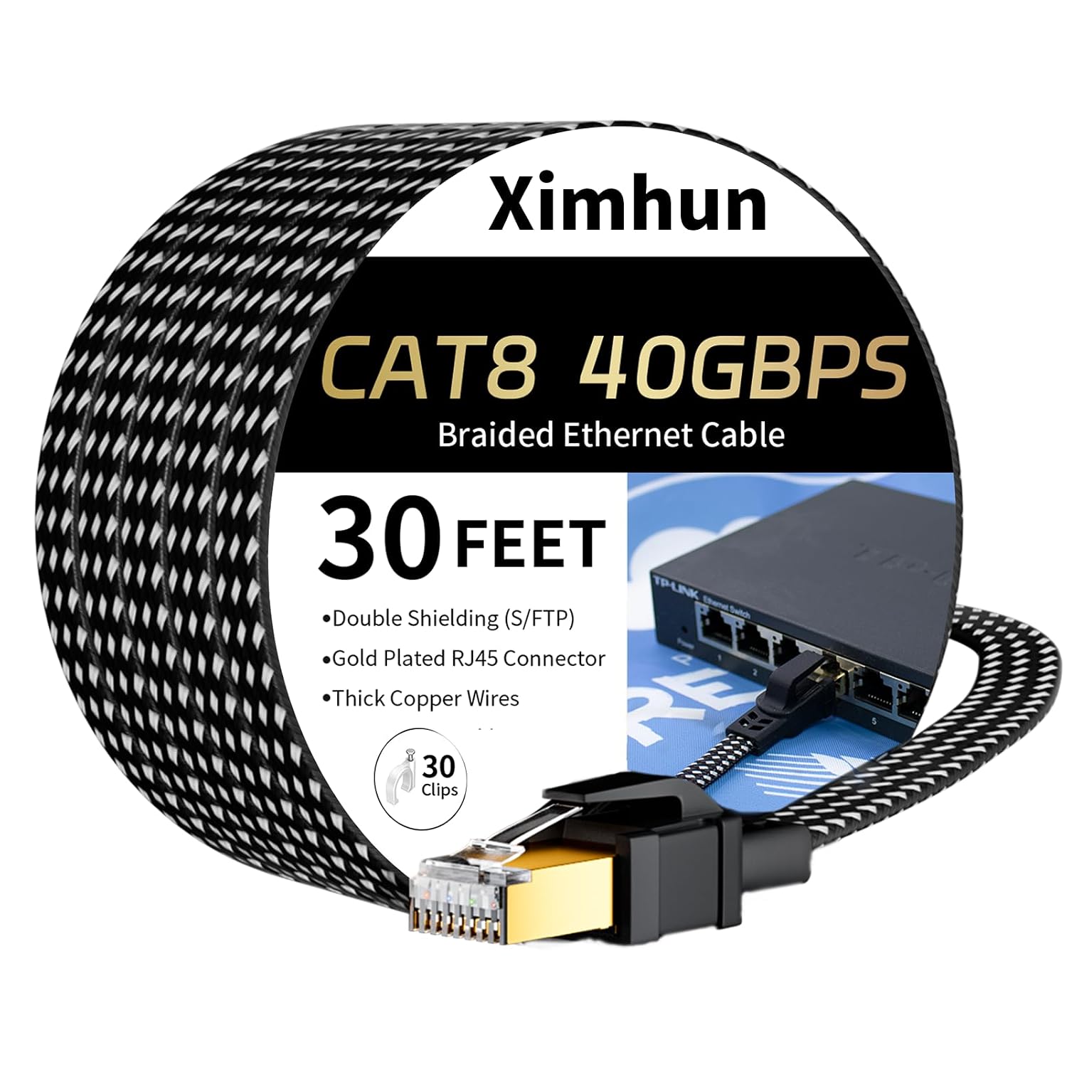 Cat 8 Ethernet Cable 30FT 40Gbps LAN