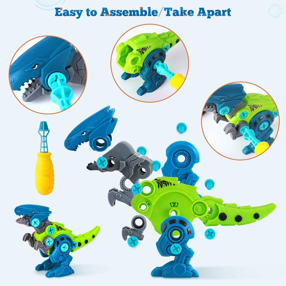 Detalle 2 de Lekebaby Dinosaurier Montage-Spielzeug (4er-Set) mit Werkzeugen – DIY Jurassic Dino für Jungen & Mädchen ab 3 Jahren