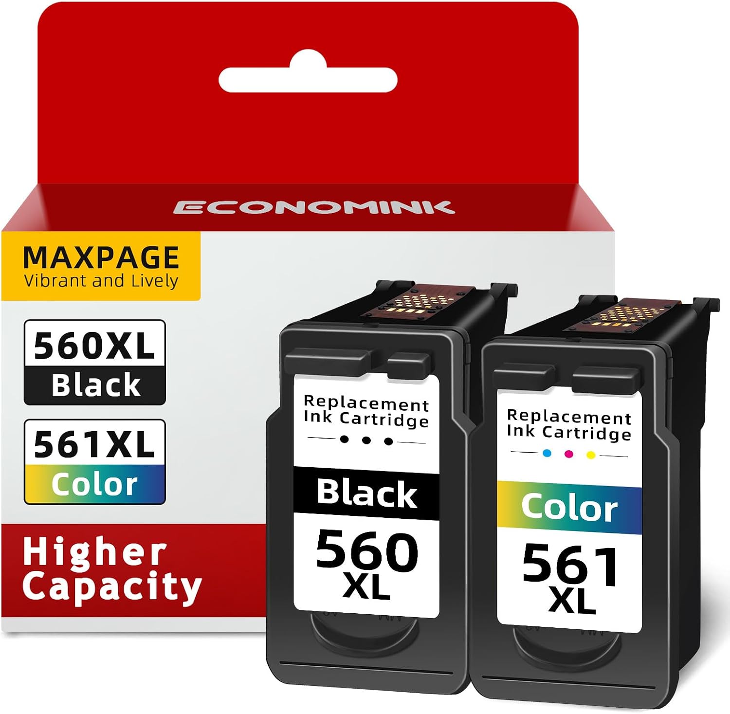 Detalle de Economink 560 561 XL Patronen für Canon TS5350i TS7450i ⌚ 1 Schwarz, 1 Farbe