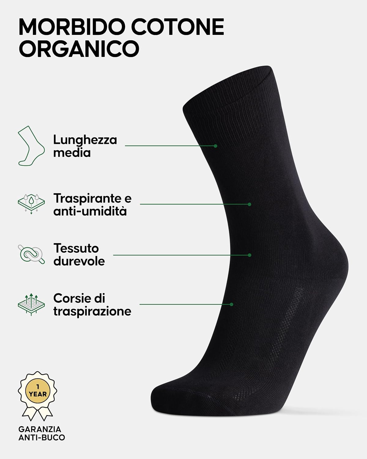 Detalle 2 de DANISH ENDURANCE Calze Cotone Organico Pregiato – 6 Paia, morbide, traspiranti e made in Danimarca