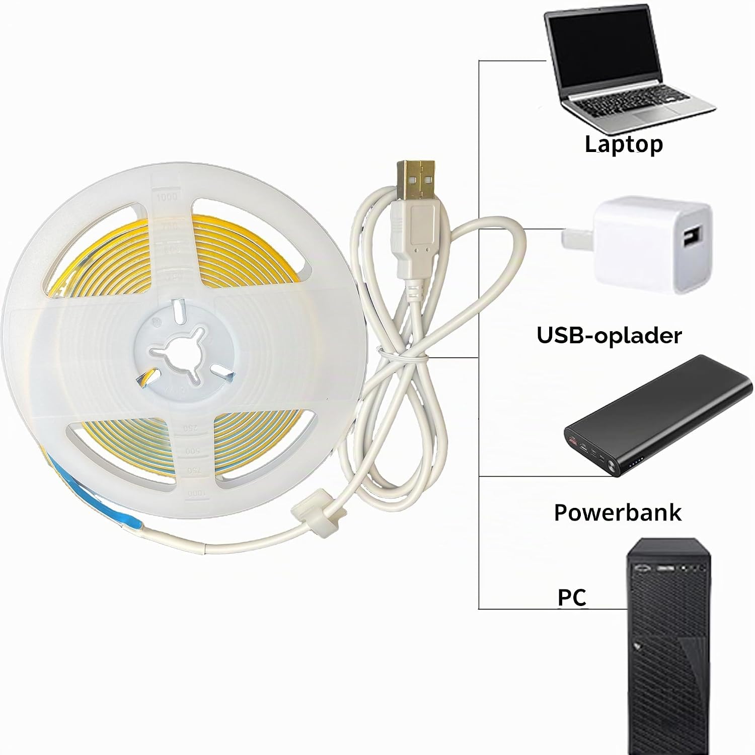 Thumbnail 6 de Clearhill 5VCOB5MM-USB-5-3000K COB-ledstrip, 5 m, 3000 K, 400 leds/m, 5 mm