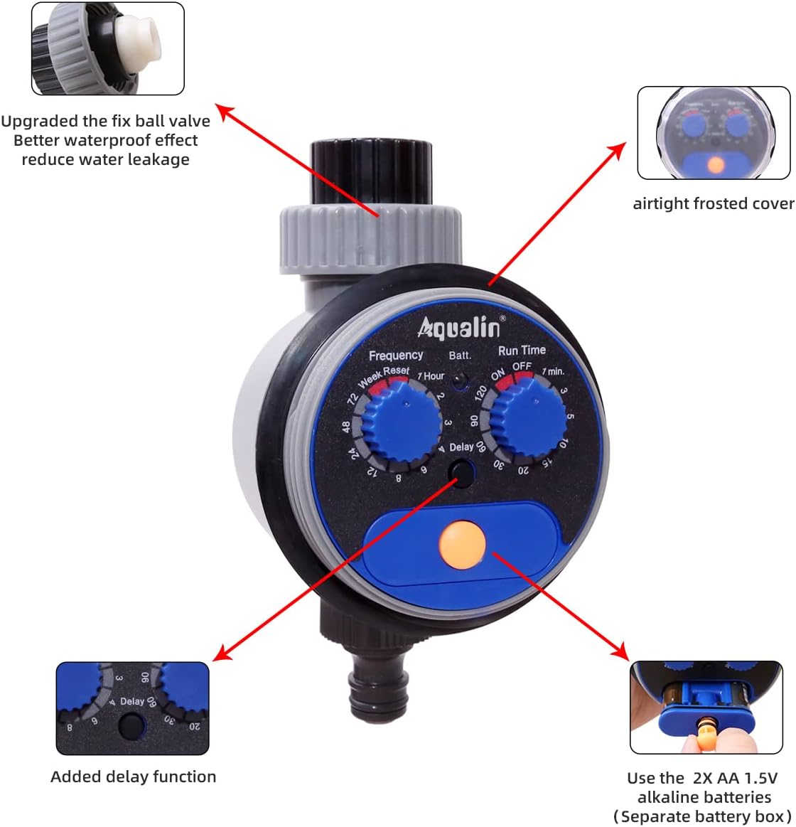 Detalle de Aqualin Orologio per irrigazione da Giardino con Rubinetto a Sfera – Timer impermeabile IP65