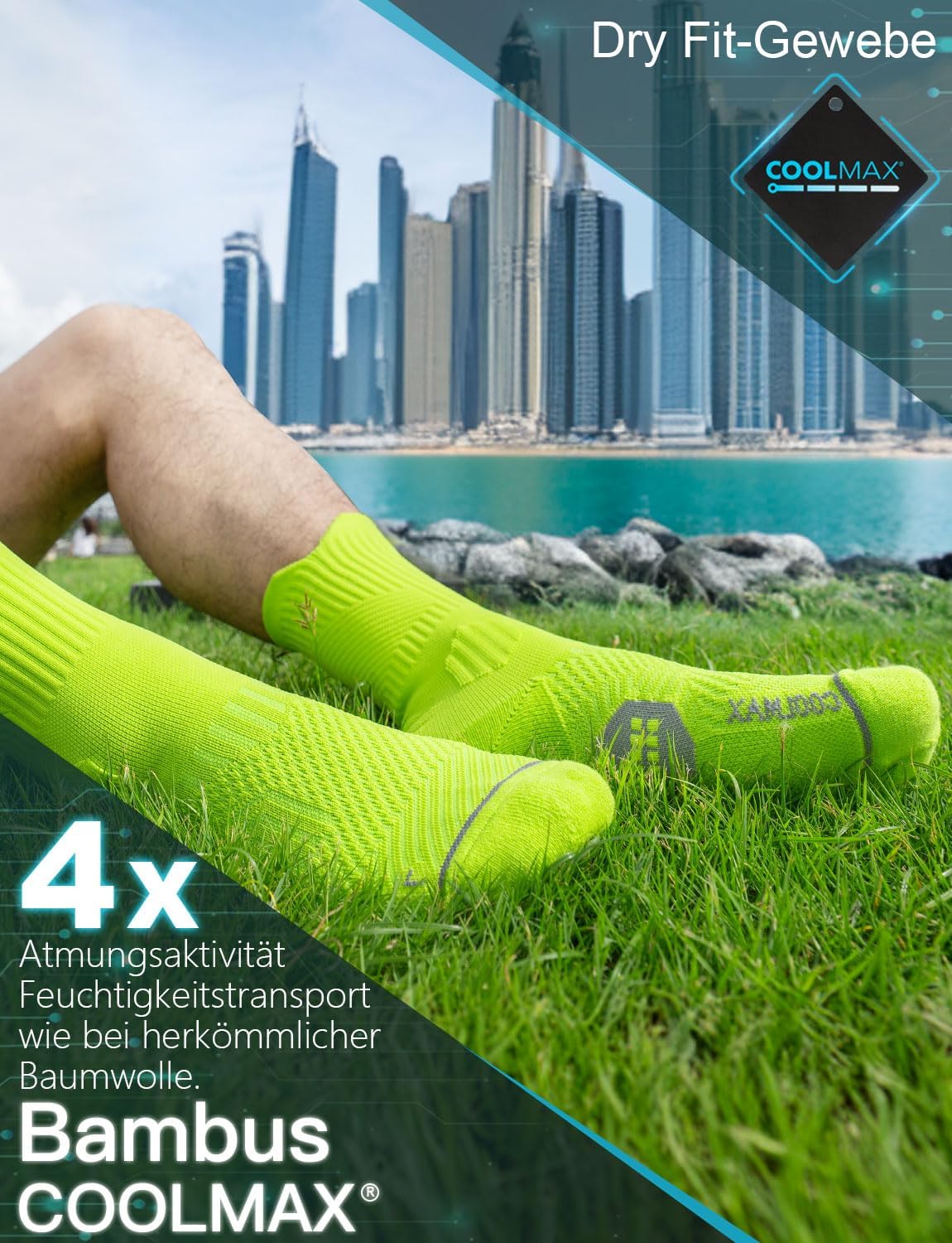 Detalle de Juclise Laufsocken Kompression Wandern Bambus Coolmax – atmungsaktiv, schützend und anschmiegsam