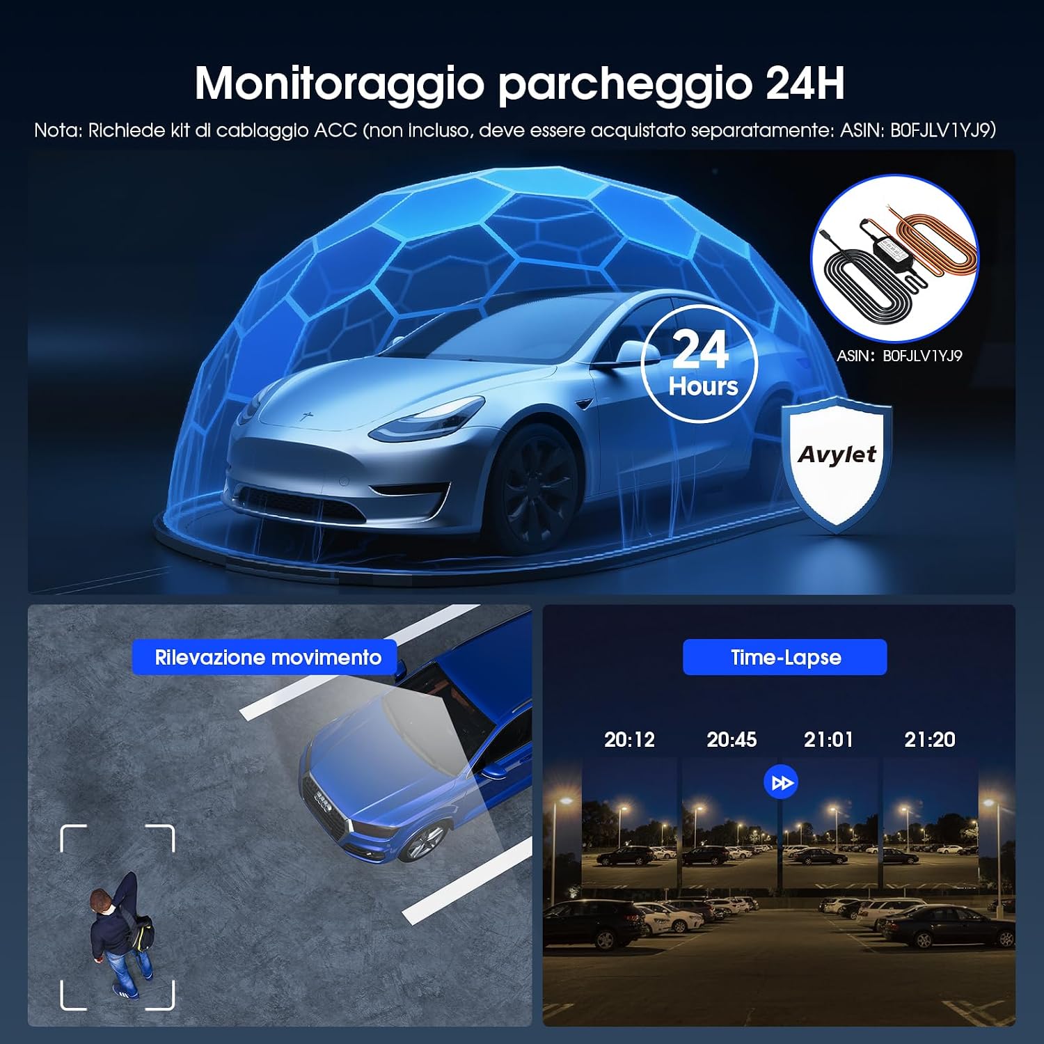 Thumbnail 5 de Avylet Dash Cam Auto 4K/2.5K+1080P con WiFi 5GHz, 64 GB e ADAS (IPS 2.8”, 170°)