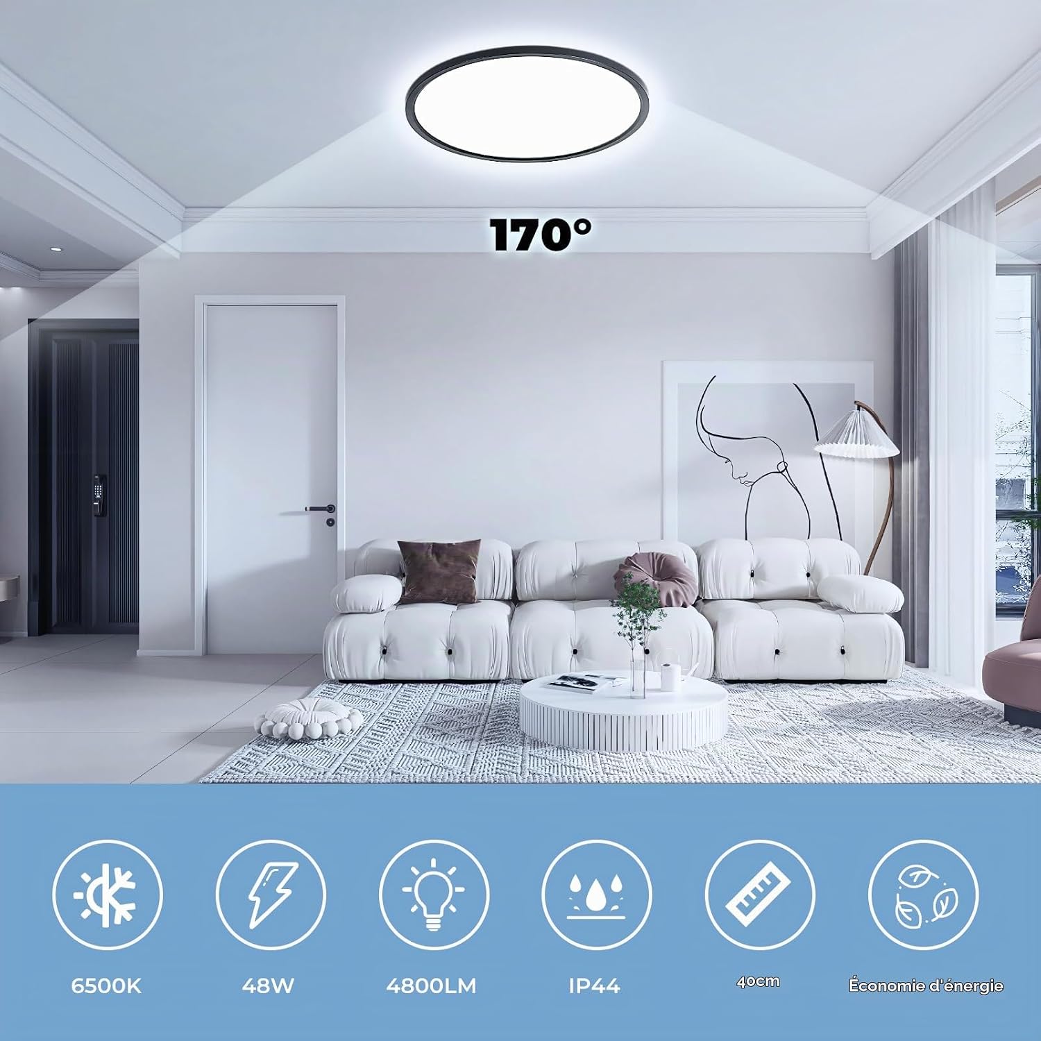 Detalle de EASY EAGLE 40CMYXCFG ronde LED-plafondlamp 40 cm, 6500 K, zwart