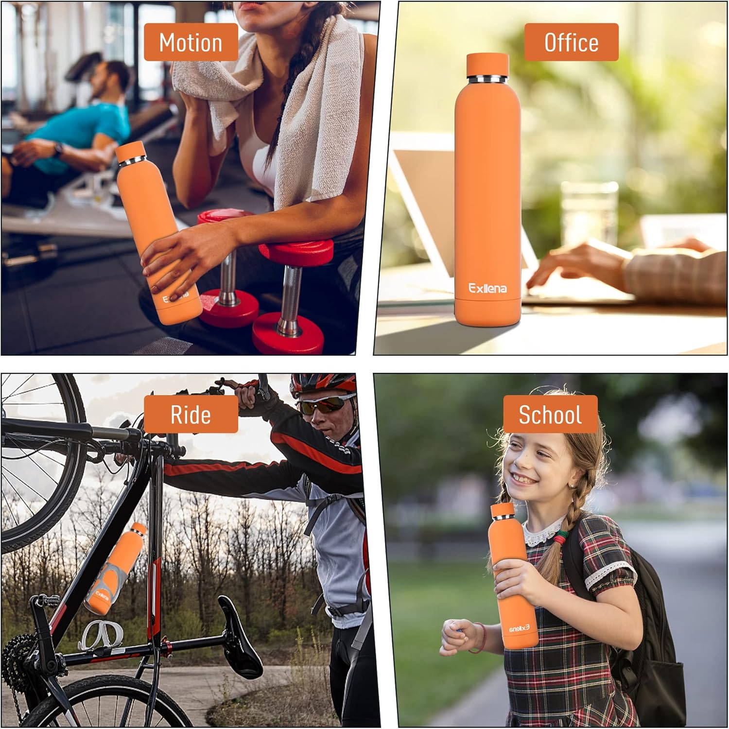 Detalle 2 de Exllena Insulated Water Bottle 1L with Buckle (Double Wall Stainless Steel) – Orange