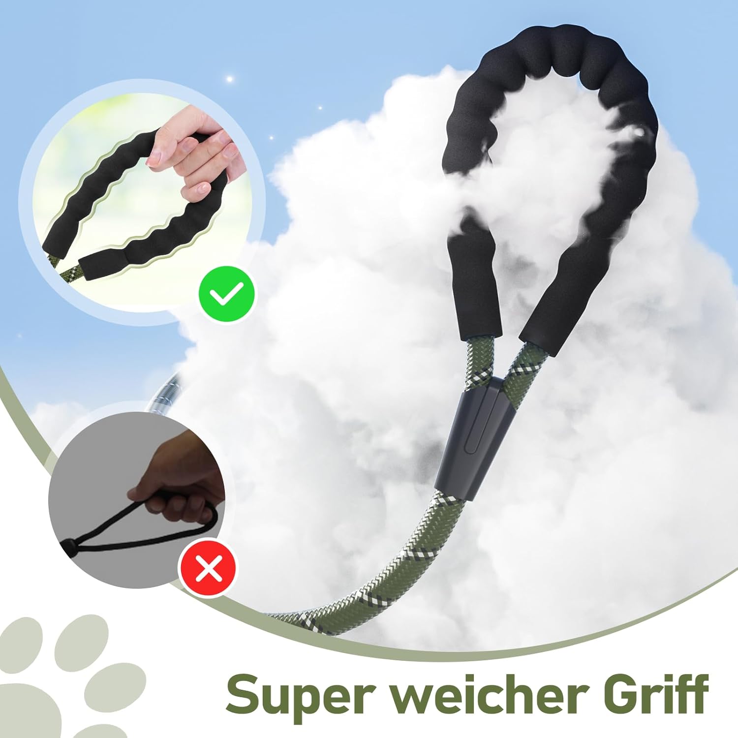 Thumbnail 2 de X XBEN Schleppleine für Hunde (8 mm, 15 m) mit gepolstertem Griff und abschließbarem Karabiner