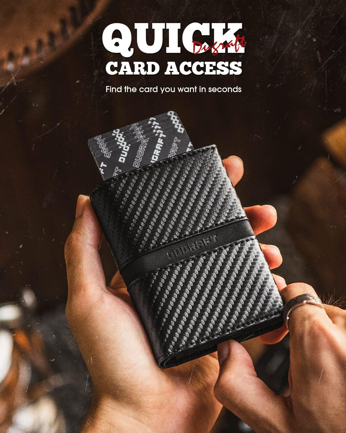 Detalle de DUGRAFT Mens Leather Wallet RFID Blocking with Pop Up Card Ejector, ID Window and 4 Extra Slots