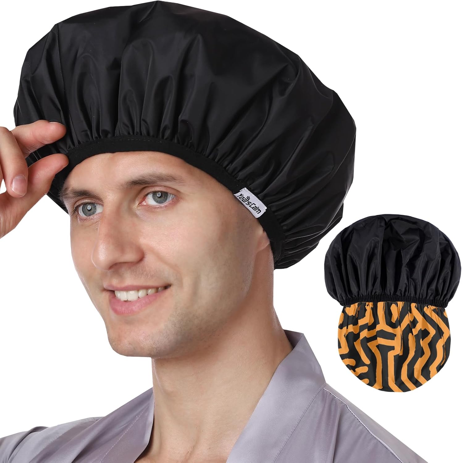 Detalle de Years calm YC-GS-NY Men’s Reusable Shower Cap, Waterproof Dual-Layer