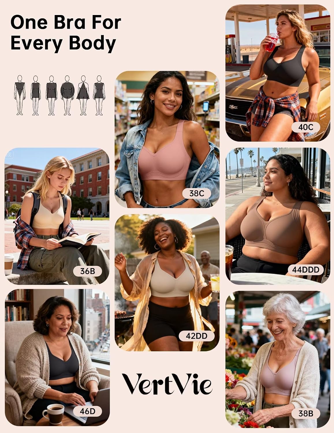 Detalle de Vertvie Gel Push-Up Wireless Full-Coverage Bra for Plus-Size Women