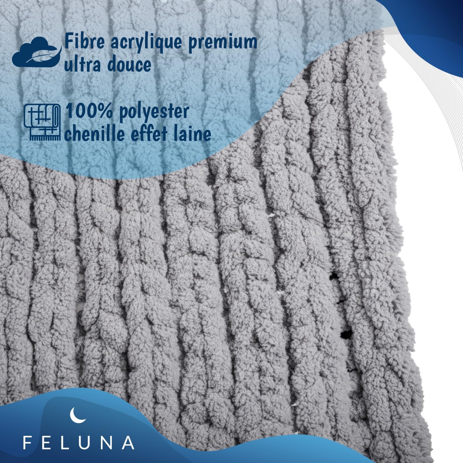 Detalle de Feluna 47136520489 grof gebreide knuffeldeken, lichtgrijs, 76 x 101 cm