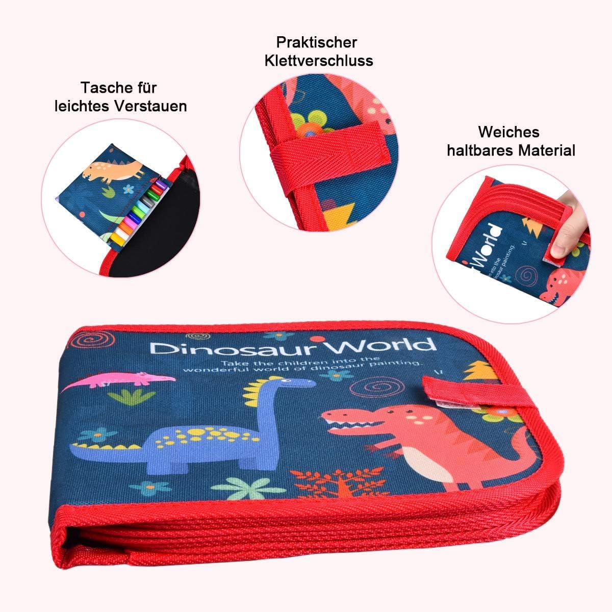 Thumbnail 4 de Funkprofi abwischbares Malbuch für Kinder mit 12 Buntstiften (Dinosaurier), tragbares Zeichenbrett mit wiederverwendbaren Seiten