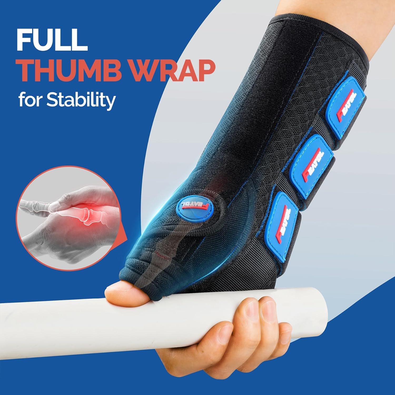 Thumbnail 1 de FEATOL Carpal Tunnel Wrist Brace Night Support with Thumb Spica Splint (Right Hand, Small/Medium) — Black/Blue